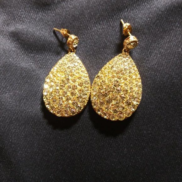 Yellow Crystal Tear Drop Dangling Earrings - Picture 2 of 11